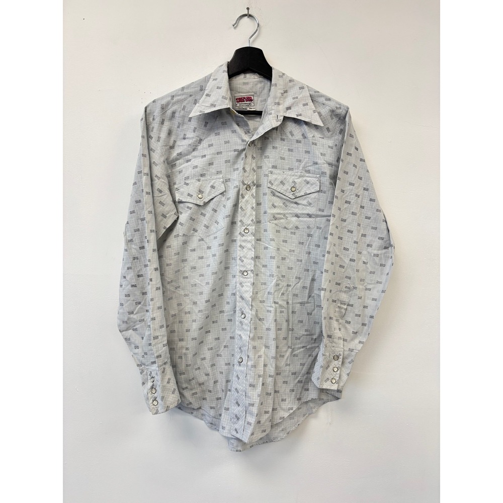 Vintage‎ Denver Westerns Shirt Medium Gray Pearl Snap Distressed Long Tail 70s